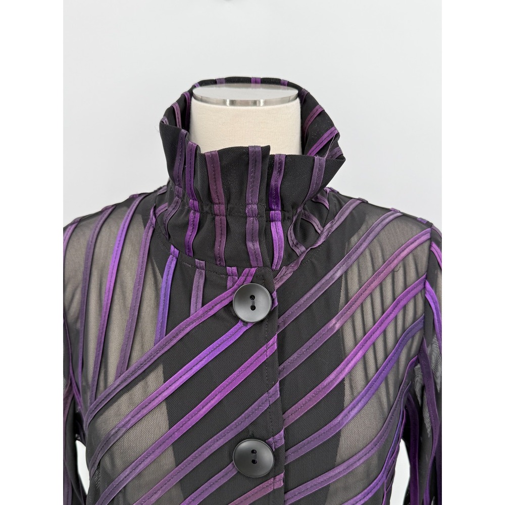 Joseph Ribkoff Womens Black Striped 3/4 Sleeve Sheer Blouse Size M Cocktail Art - Picture 3 of 12